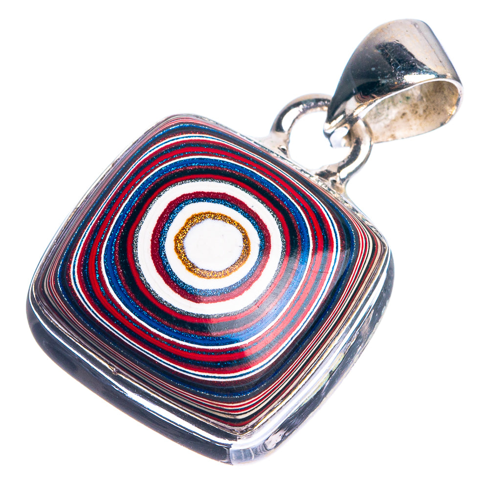 Sterling silver pendant with rectangular face, spiral striped stone and top bail