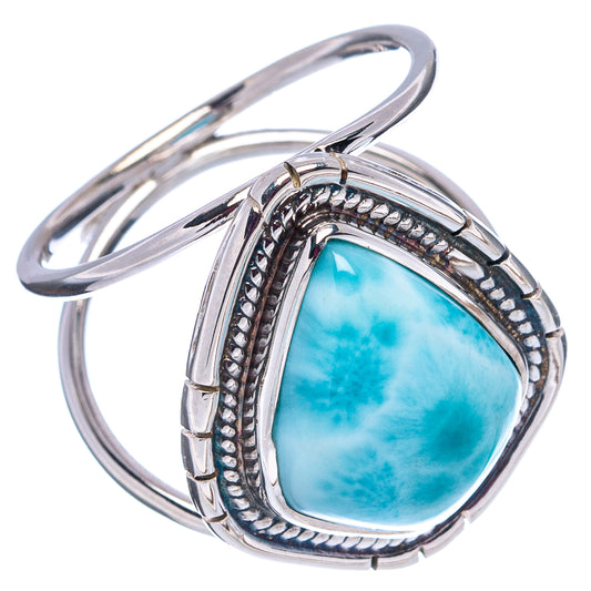 Oval larimar ring in sterling silver with blue gemstone and rope-style bezel, side view