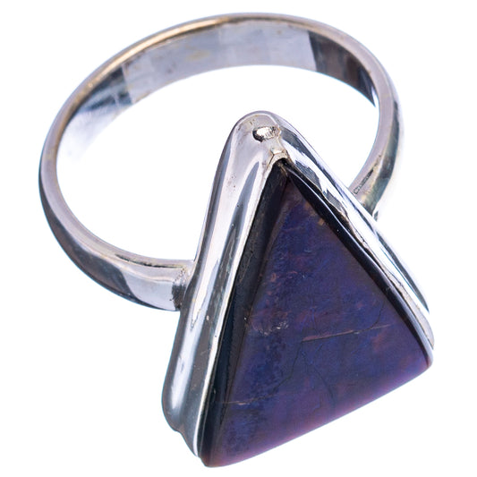 Sterling silver open-backed ammolite ring with teardrop high-polish bezel