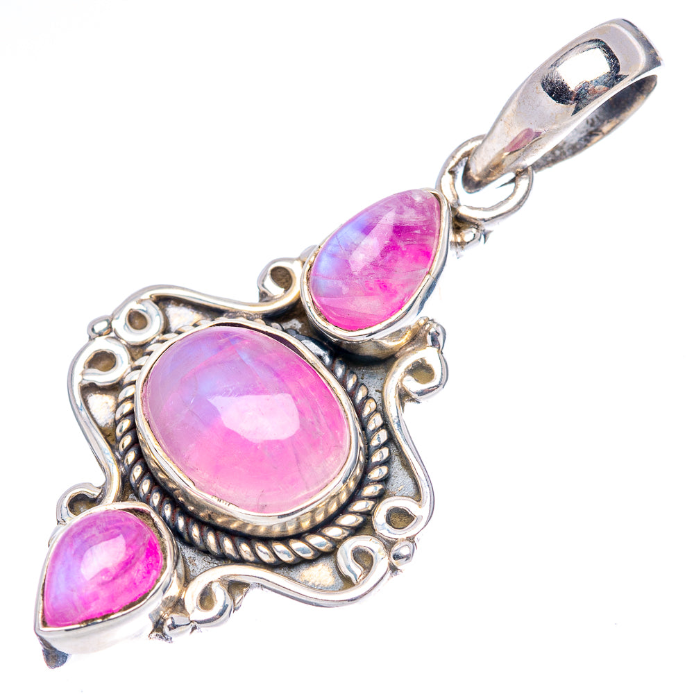 Pink Moonstone Pendant 1 5/8" (.925 Sterling Silver)