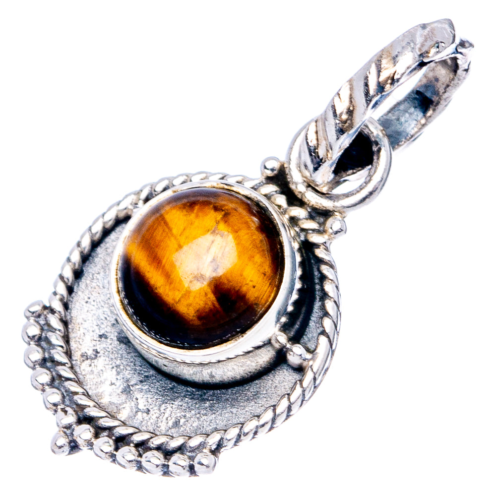 Sterling silver tiger’s eye pendant, amber oval cabochon in detailed rope setting