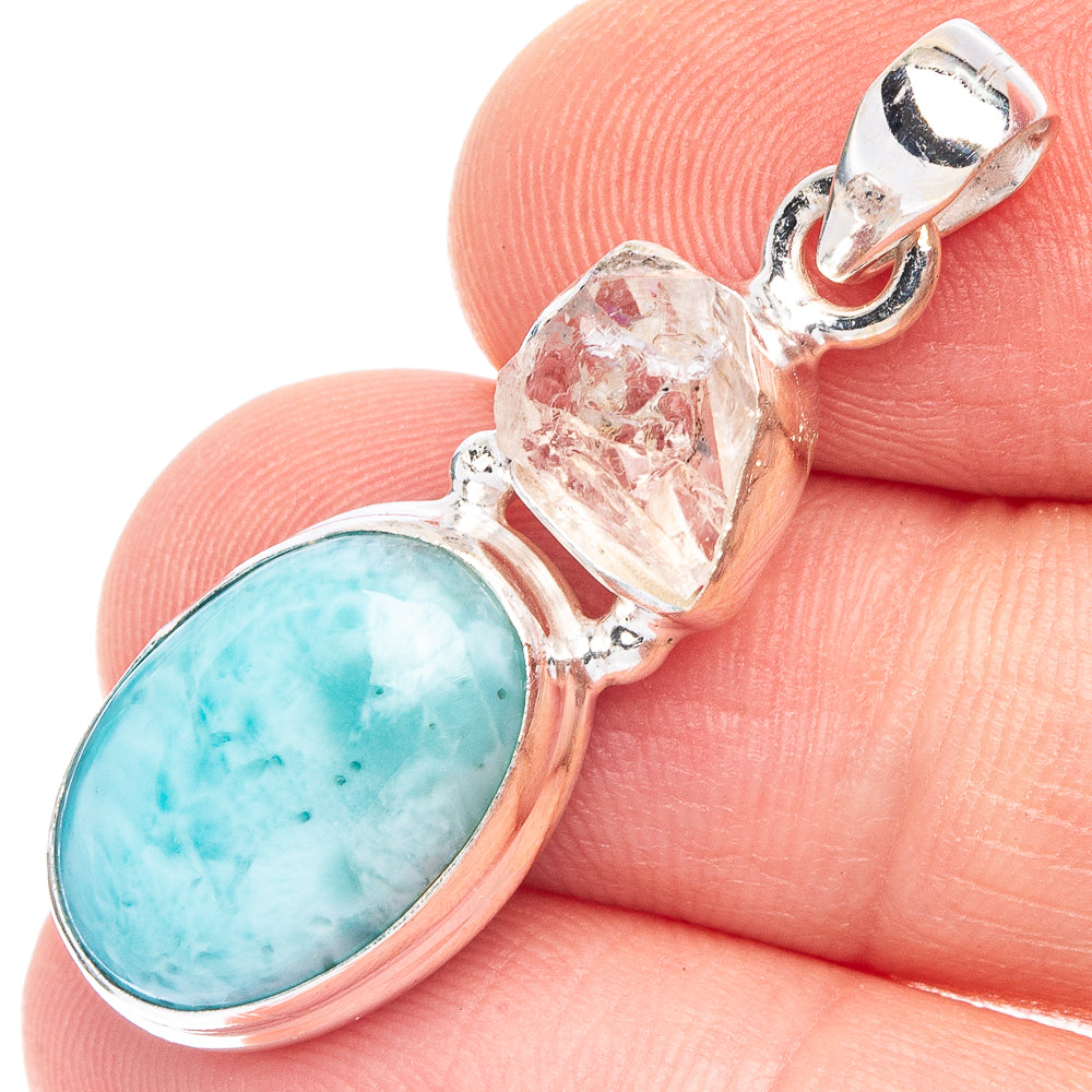 Larimar, Herkimer Diamond Pendant 1 3/8" (925 Sterling Silver) P43783