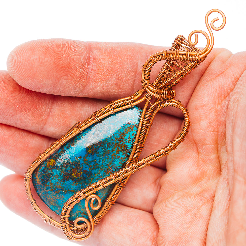 Shattuckite Wire Wrap Pendant 3 3/8" (Copper)