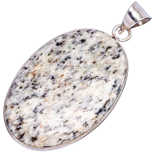Silver-plated oval stone pendant, pale speckled face with silver bail at top