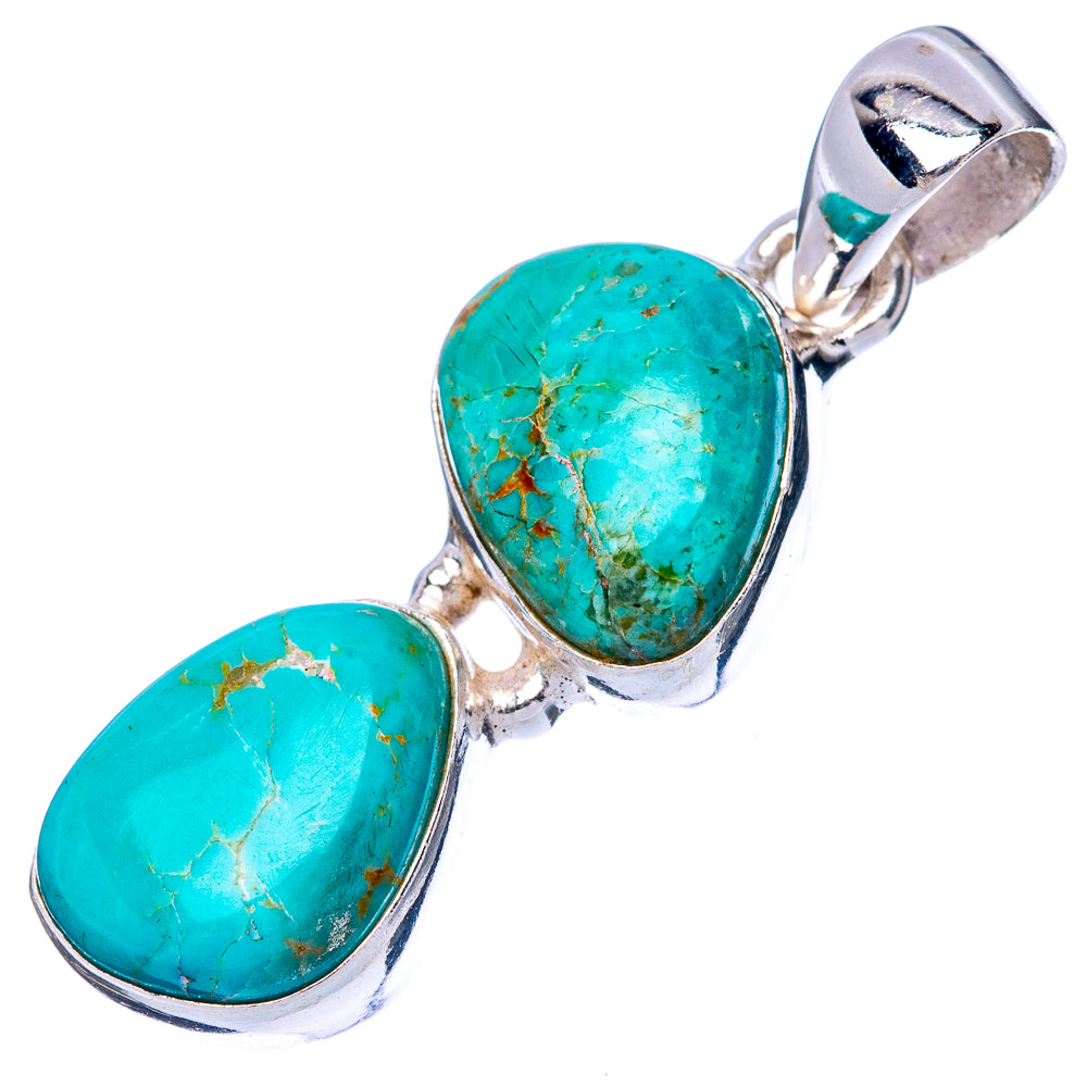 Turquoise cabochon pendant in 925 silver, two oval stones with top bail