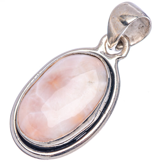 Pink natrolite oval gemstone pendant with polished .925 sterling silver frame and bail