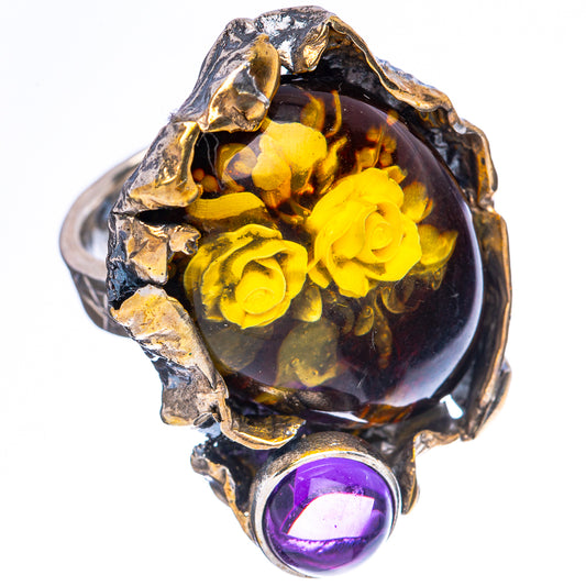 Amber Intaglio Rose Ring Size 6 Adjustable (925 Sterling Silver) R3818