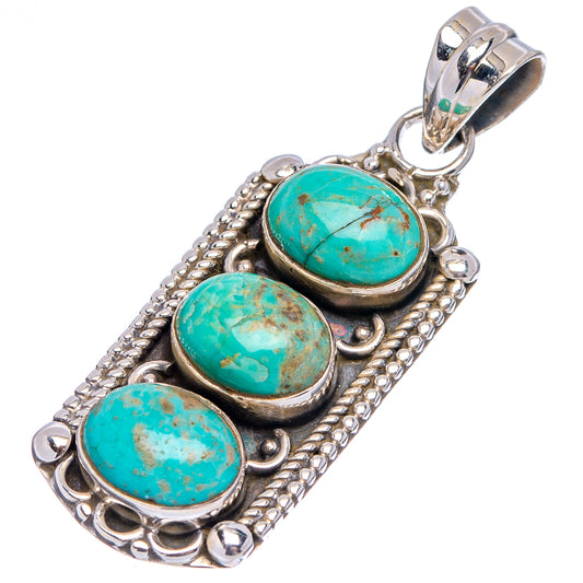 Sterling silver turquoise pendant, three stacked oval cabochons in ornate bezel