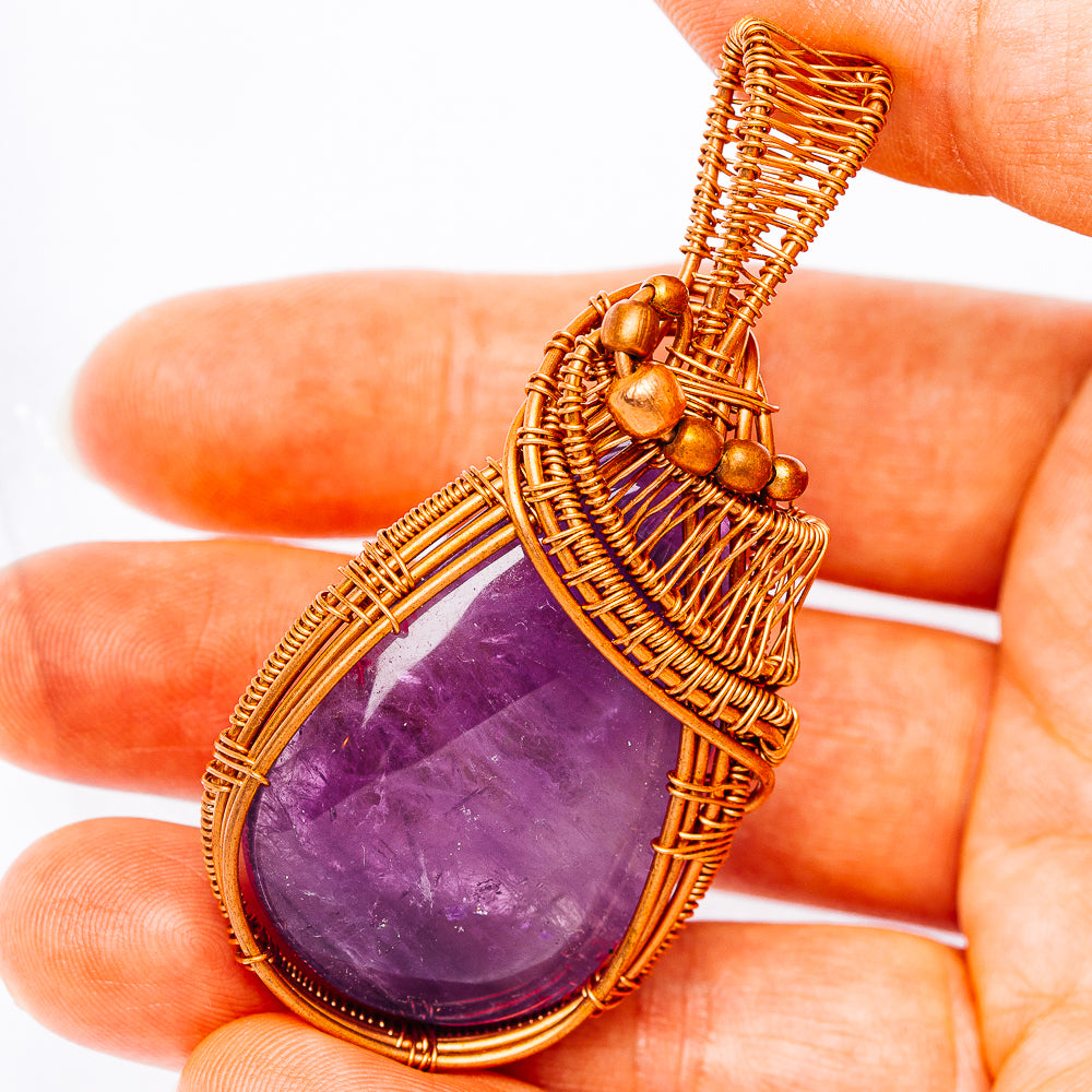 Dark Amethyst Wire Wrap Pendant 2 1/2" (Copper)