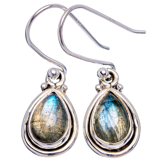 Labradorite teardrop earrings with .925 sterling silver hooks, blue flash stone, drop