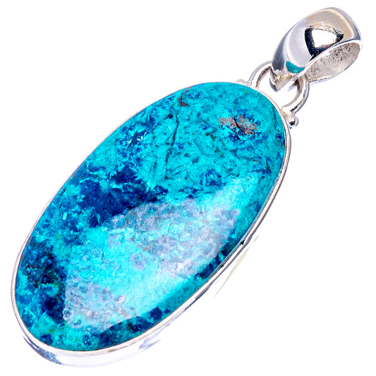Sterling silver shattuckite pendant, large oval blue stone in bezel setting