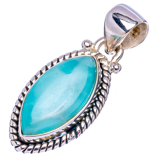 Larimar pendant with oval turquoise cabochon and textured .925 sterling silver bezel