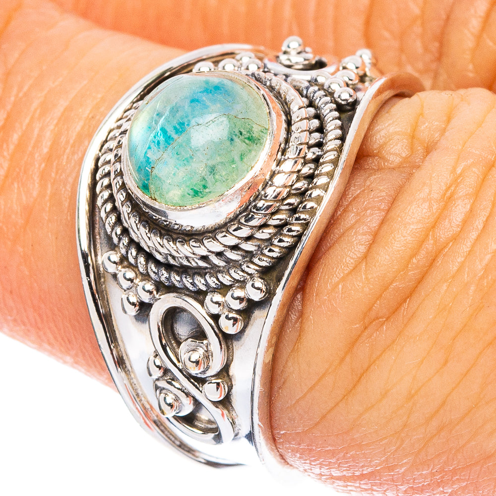 Green Moonstone Ring Size 6.5 (925 Sterling Silver) R7949