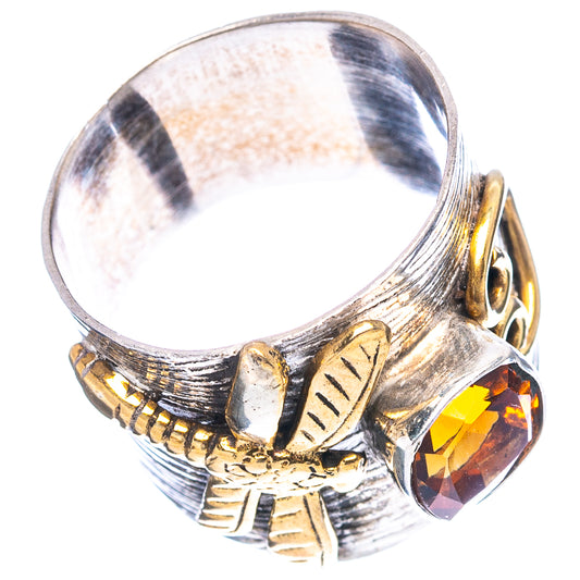 Sterling silver citrine ring, size 6, ornate band with leaf and carved details