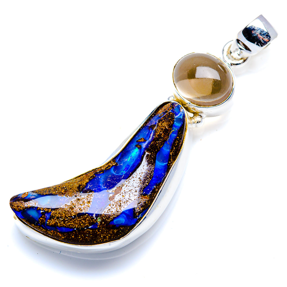 Boulder Opal, Smoky Quartz Pendant 2 1/8" (925 Sterling Silver) PD38251