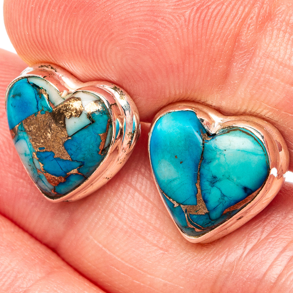 Ice Blue Dahlia Mohave Turquoise Heart Earrings 1/2" (.925 Sterling Silver)