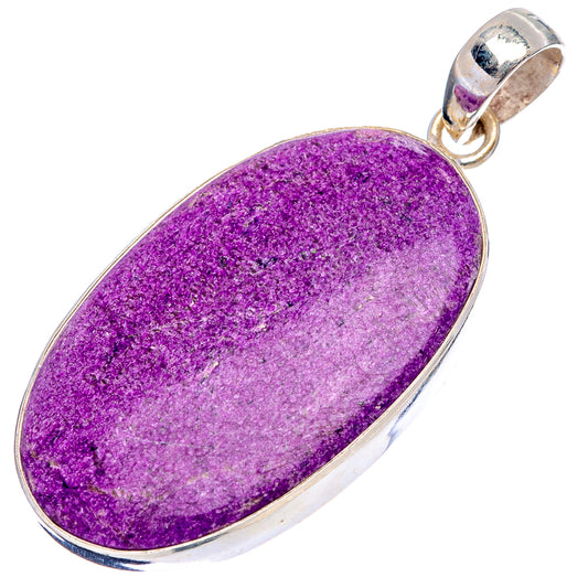 Oval purple purpurite pendant with sterling silver frame and top bail
