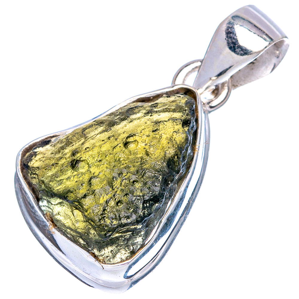 Rare moldavite pendant in 925 sterling silver bezel with teardrop green stone