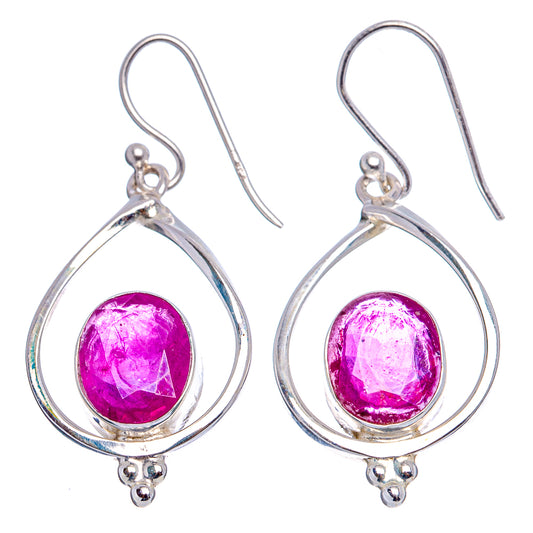 Sterling silver ruby drop earrings with teardrop settings and hook backs