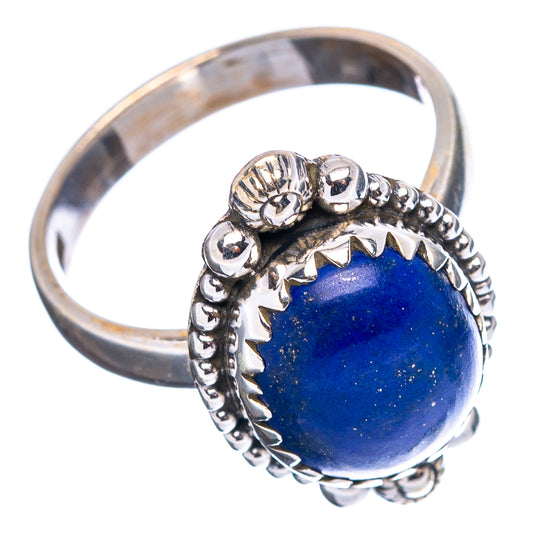Sterling silver purpurite ring, round dark blue stone in ornate beaded bezel; size 6.75