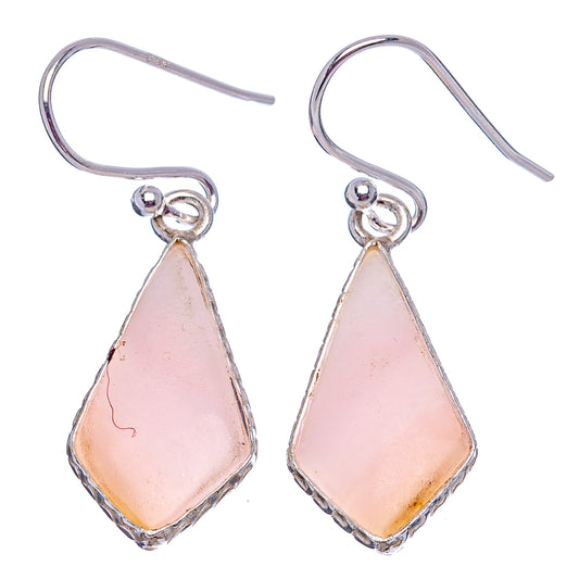 925 sterling silver dangle earrings, pink opal teardrop stones, hook backs