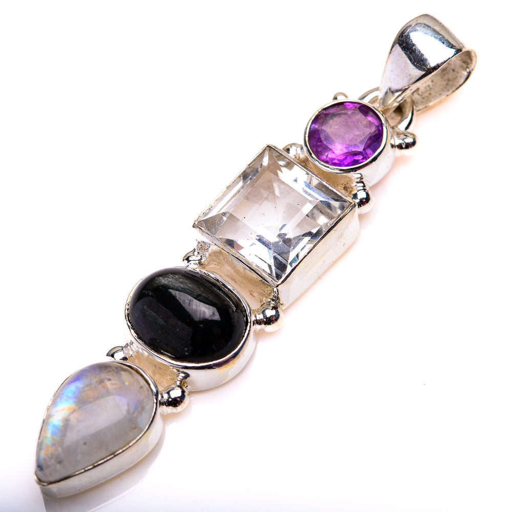White Quartz, Star Diopside, Rainbow Moonstone, Amethyst Pendant 2" (925 Sterling Silver) PD38573
