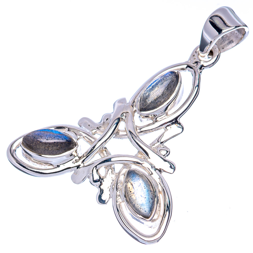 925 sterling silver labradorite pendant with three oval blue-gray stones and top bail loop