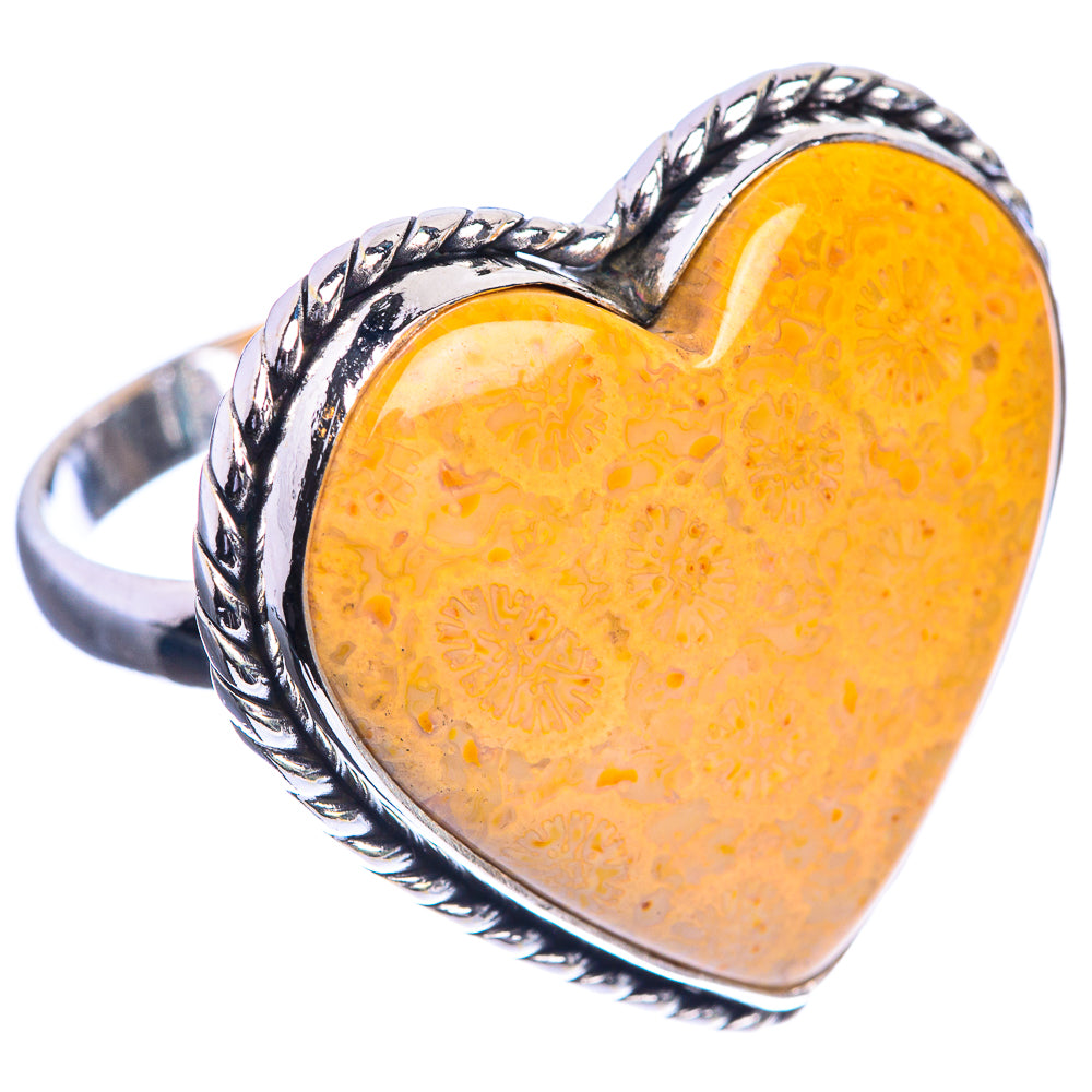 Large Fossil Coral 925 Sterling Silver Ring Size 10.75