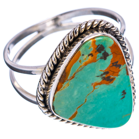 Turquoise teardrop ring in .925 sterling silver, rope setting, open-angle view size 8.25