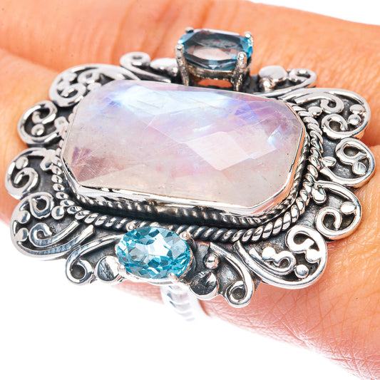 Signature Rainbow Moonstone, Apatite Ring Size 7.75 (925 Sterling Silver) R2571