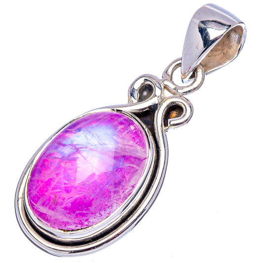 Oval pink moonstone pendant in .925 sterling silver with looped top bail