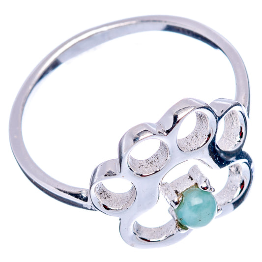 Larimar paw dainty ring in .925 sterling silver, size 5.75, side view with green stone