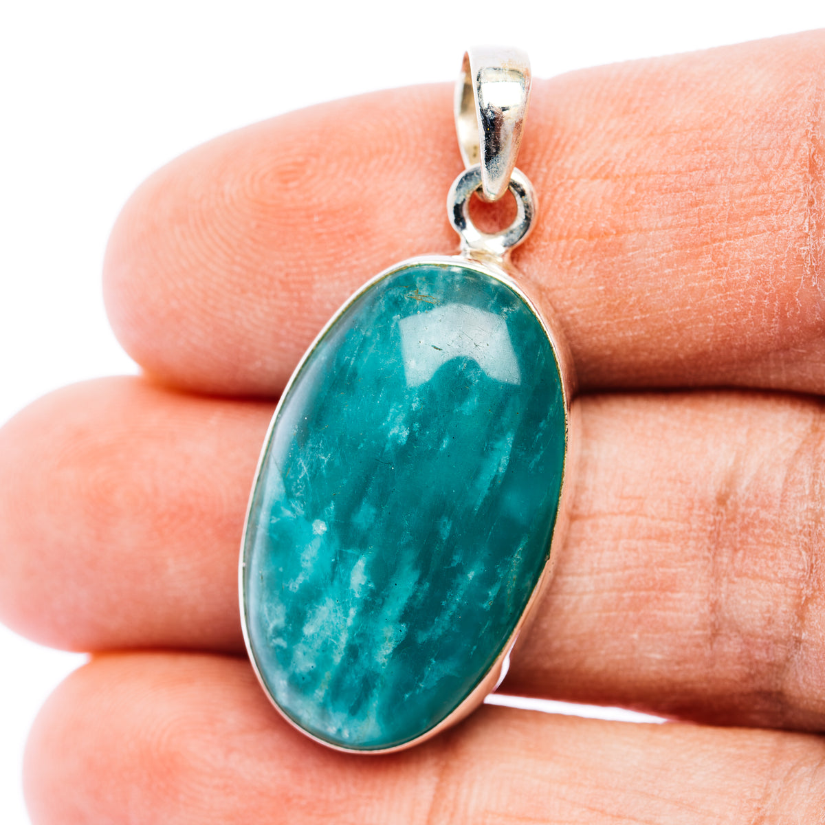 Fire Amazonite Pendant 1 1/2" (.925 Sterling Silver)