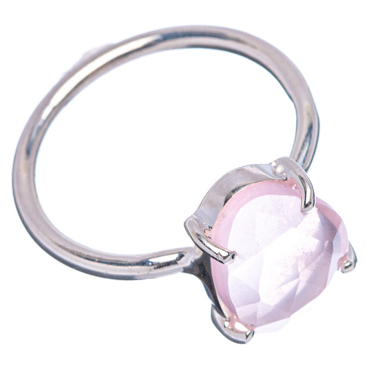 Sterling silver ring with faceted pink rose quartz teardrop stone, side view prongs
