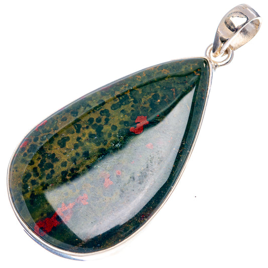 Teardrop bloodstone pendant with red inclusions, 925 sterling silver bail and bezel