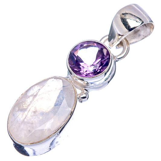 Sterling silver pendant with round faceted amethyst and oval rainbow moonstone, top bail