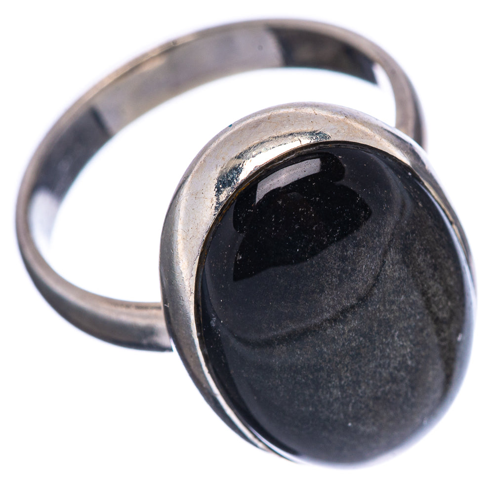 Golden Sheen Obsidian Ring Size 7.5 (.925 Sterling Silver)