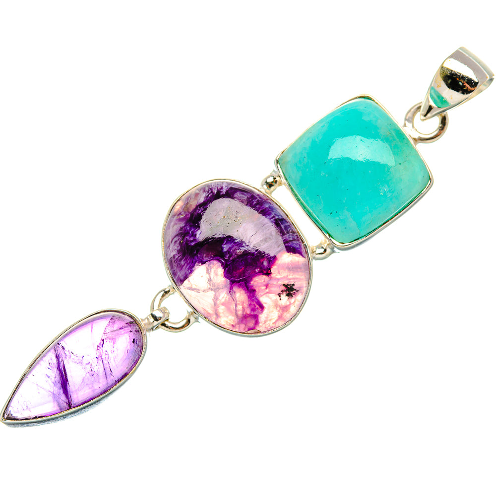 Amazonite, Charoite, Amethyst Pendant 2 5/8" (925 Sterling Silver) PD37990
