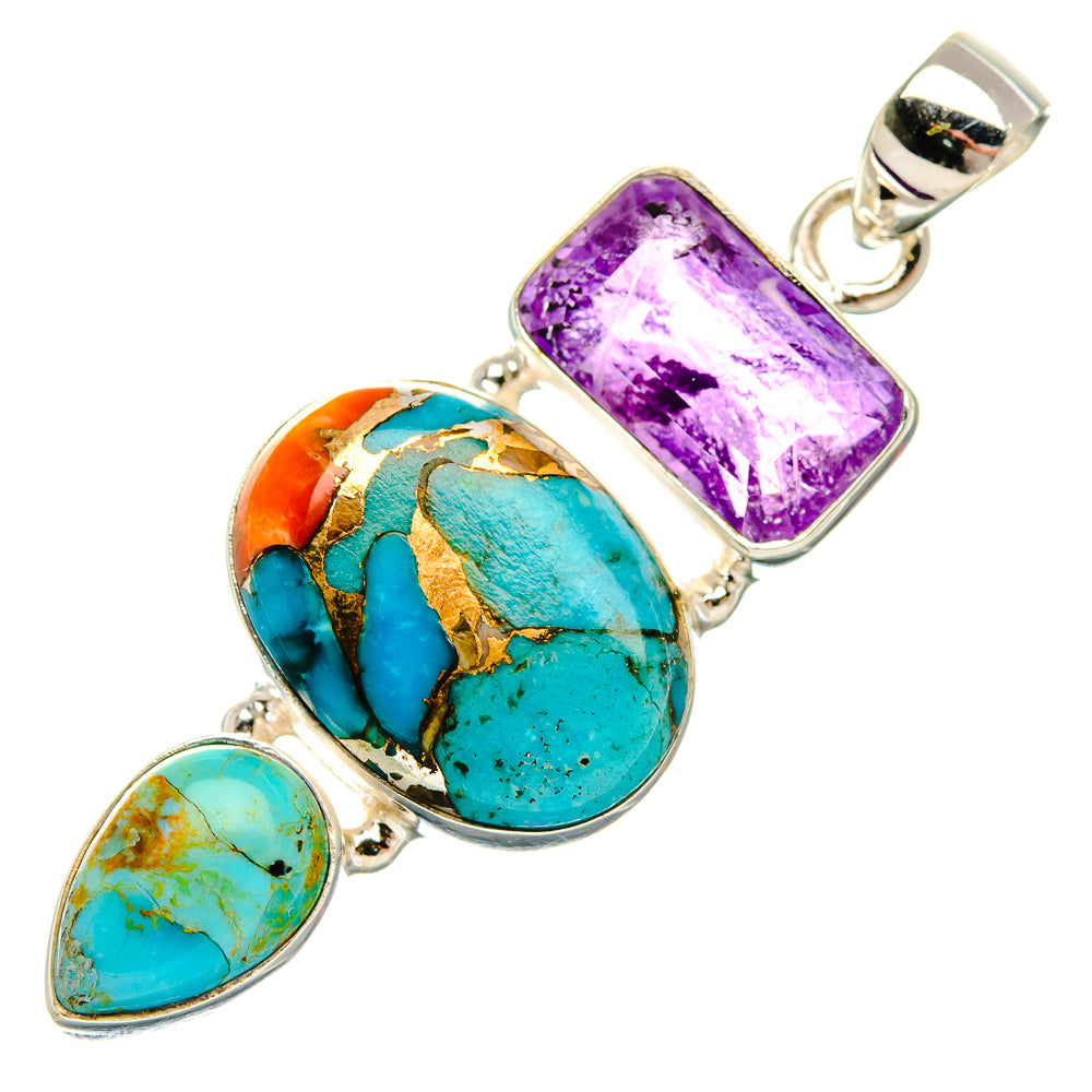 Blue Copper Composite Turquoise, Amethyst Pendant 2" (925 Sterling Silver) PD38046