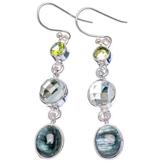 Sterling silver peridot and quartz drop earrings with round seraphinite dangles