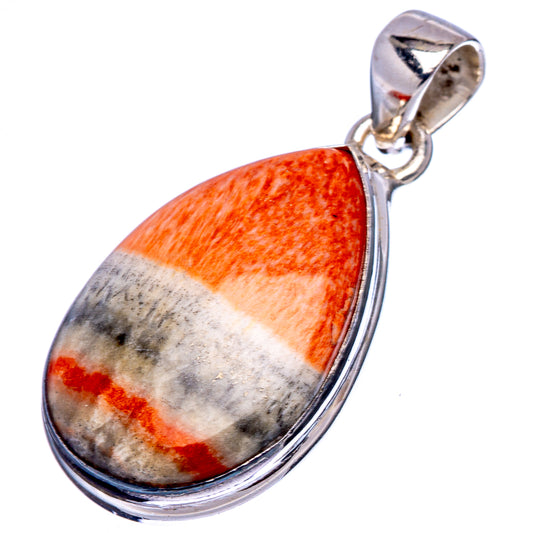 Orange-white-gray teardrop gemstone pendant with sterling silver bail and side frame