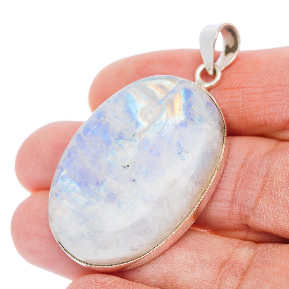 Premium Rainbow Moonstone Pendant 1 7/8" (.925 Sterling Silver)