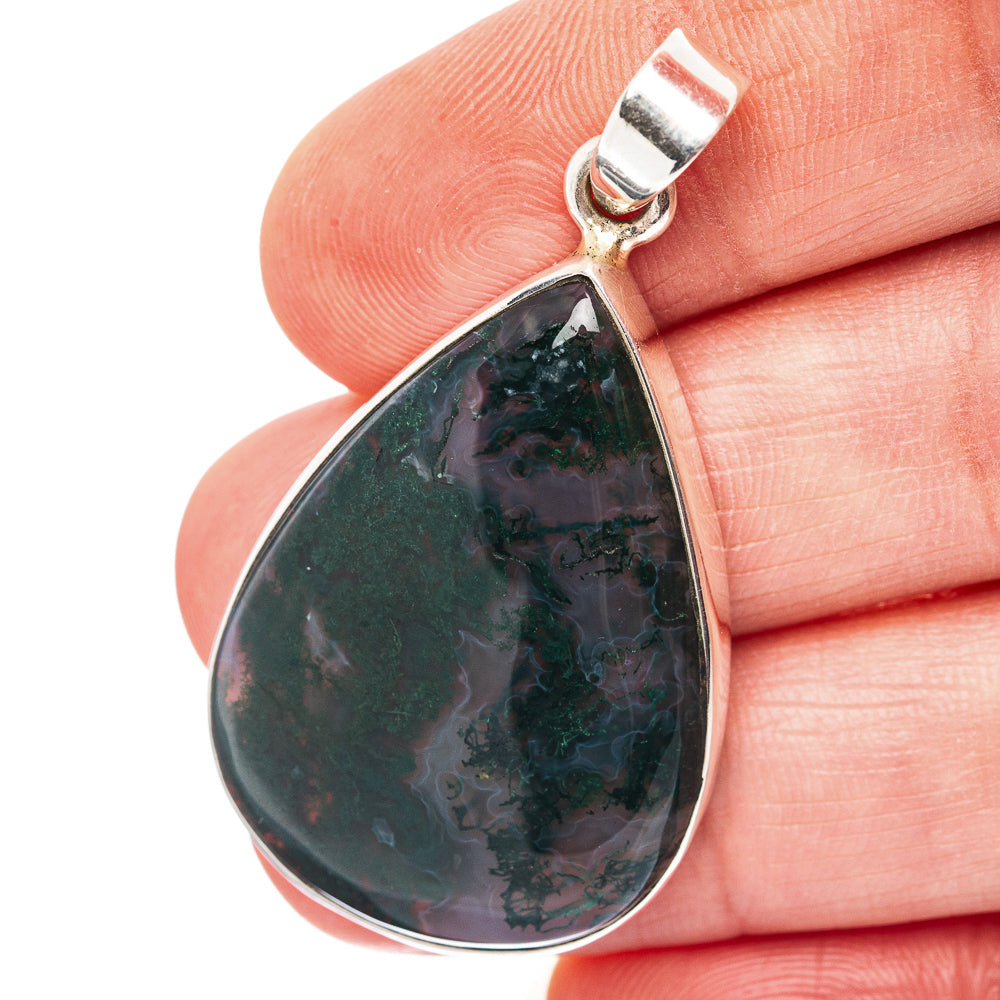 Green Moss Agate Pendant 1 3/4" (.925 Sterling Silver)