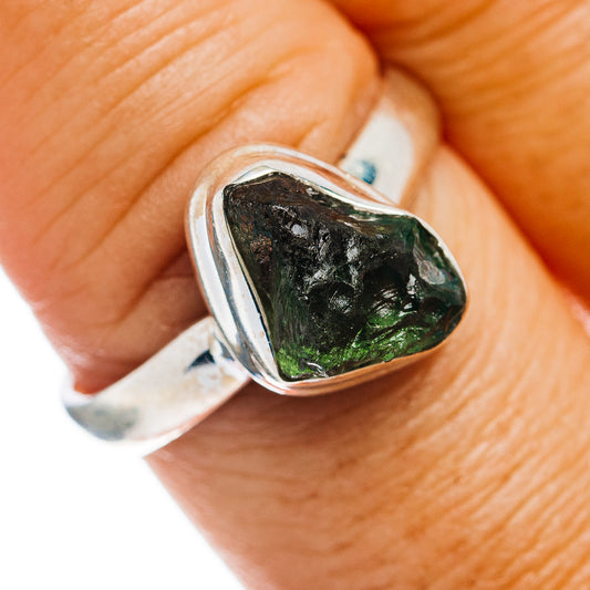 Czech Moldavite Ring Size 9 (.925 Sterling Silver)