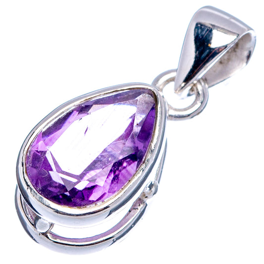 Sterling silver amethyst pendant with faceted teardrop stone and open loop bail