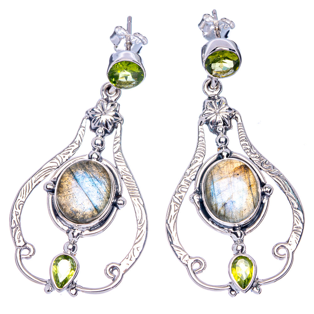 Signature Labradorite, Peridot Earrings 1 7/8" (925 Sterling Silver) E1079