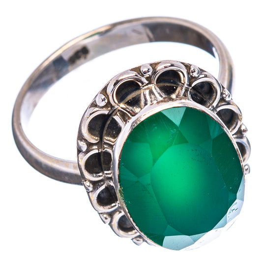Sterling silver ring with oval green onyx and filigree gallery, size 6.75