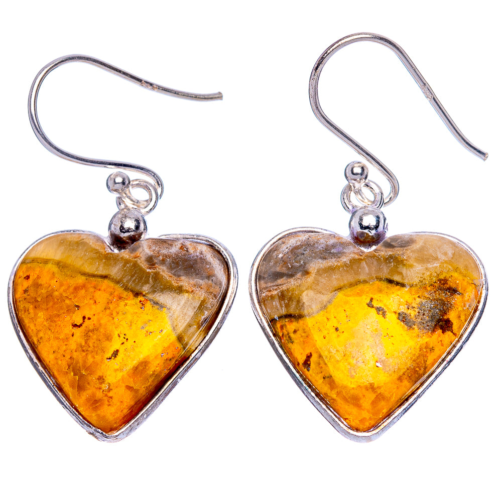Bumble Bee Jasper Heart Earrings 1 3/8" (925 Sterling Silver) E1117