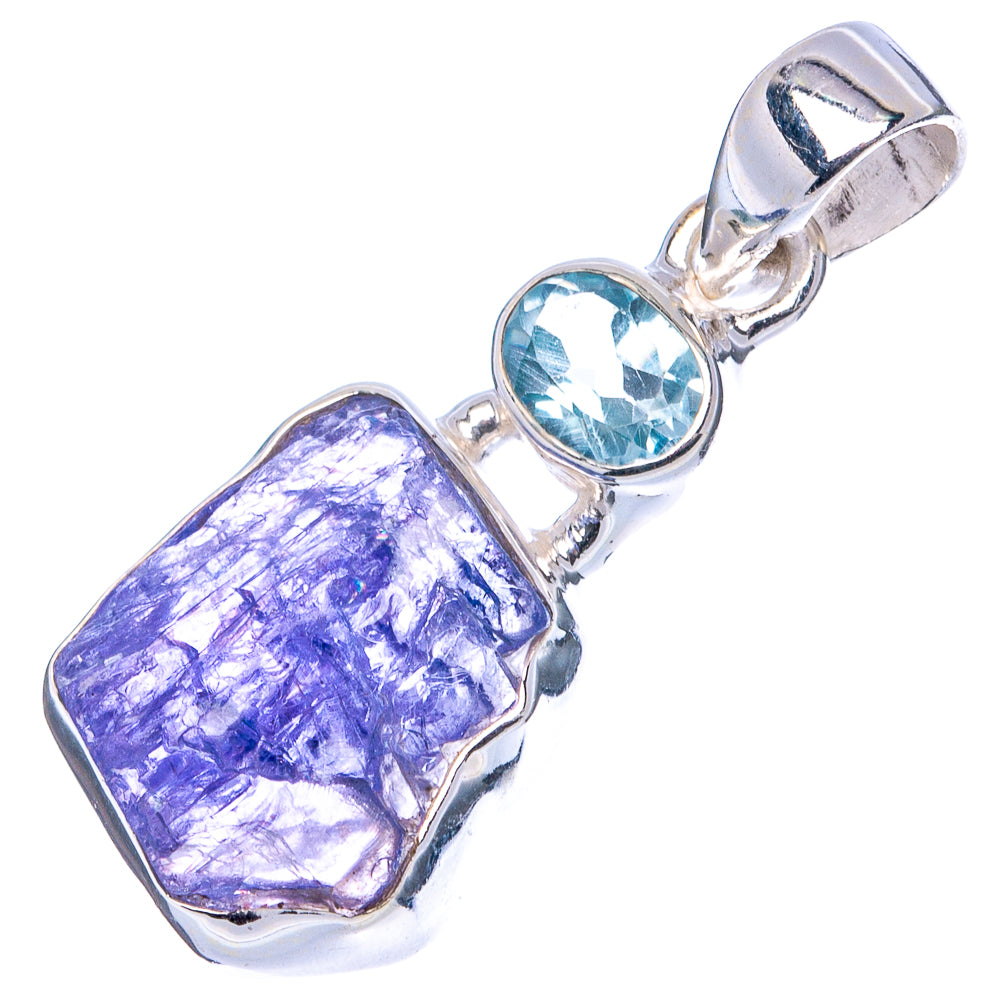Raw Tanzanite, Blue Topaz Pendant 1 1/4" (.925 Sterling Silver)
