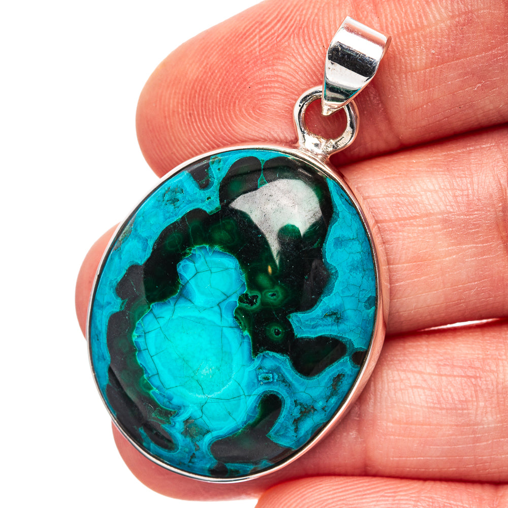 Premium Malachite In Chrysocolla Pendant 1 5/8" (.925 Sterling Silver)